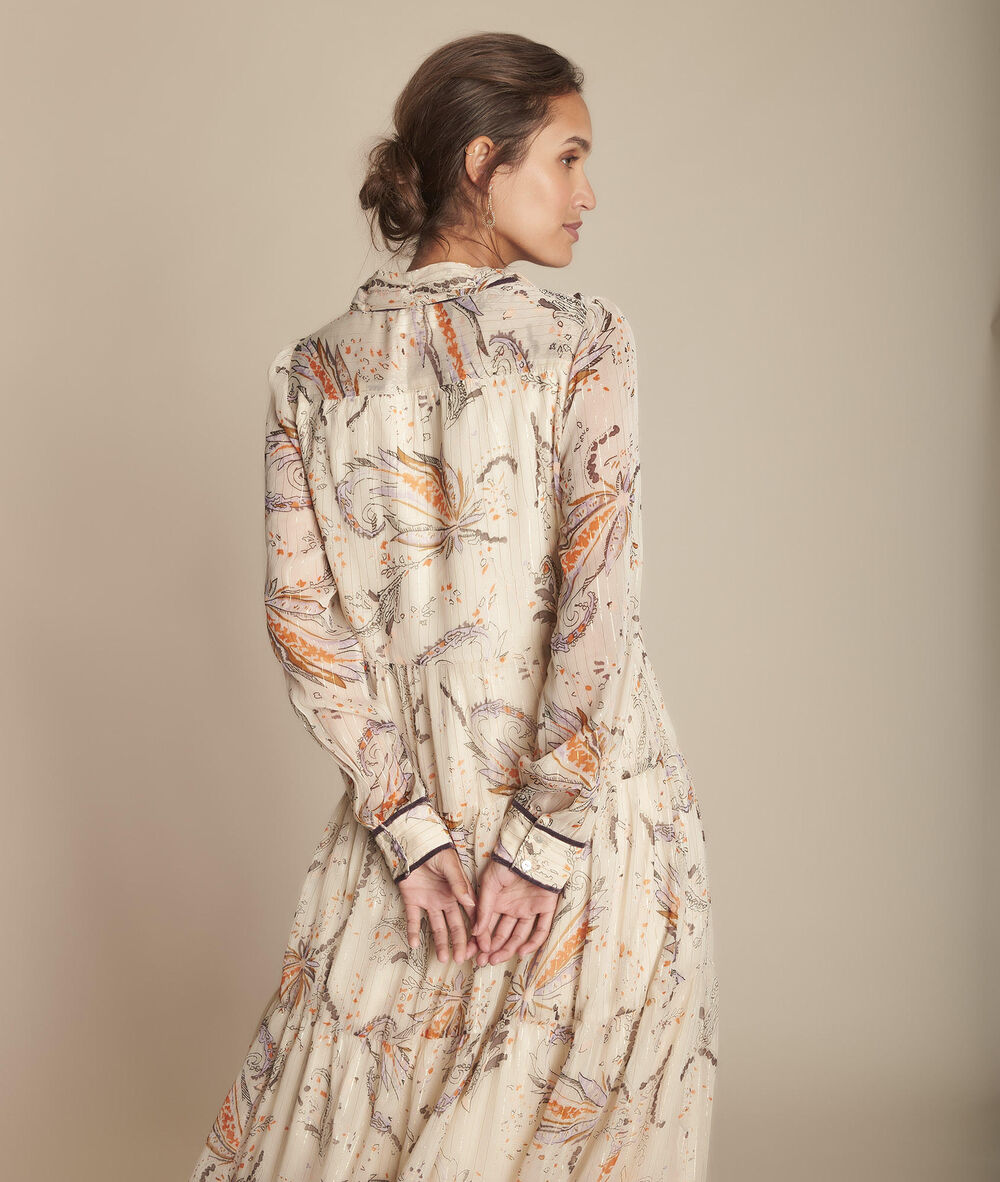 Robe longue imprimée imane ecru.