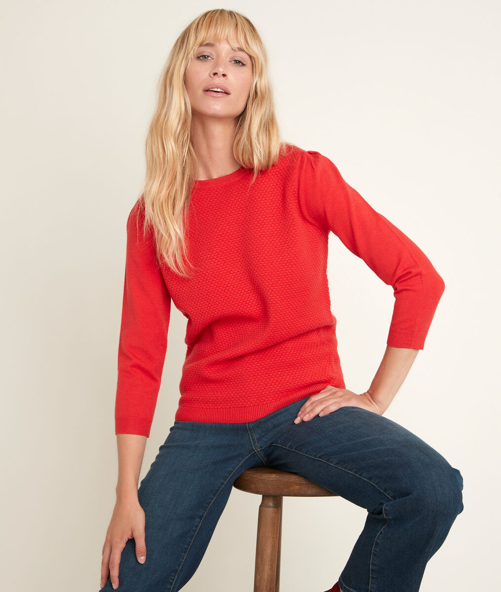 Pull mandarine nid d'abeille Rimel | 1-2-3 Pull mandarine nid d'abeille Rimel PhotoZ | 1-2-3