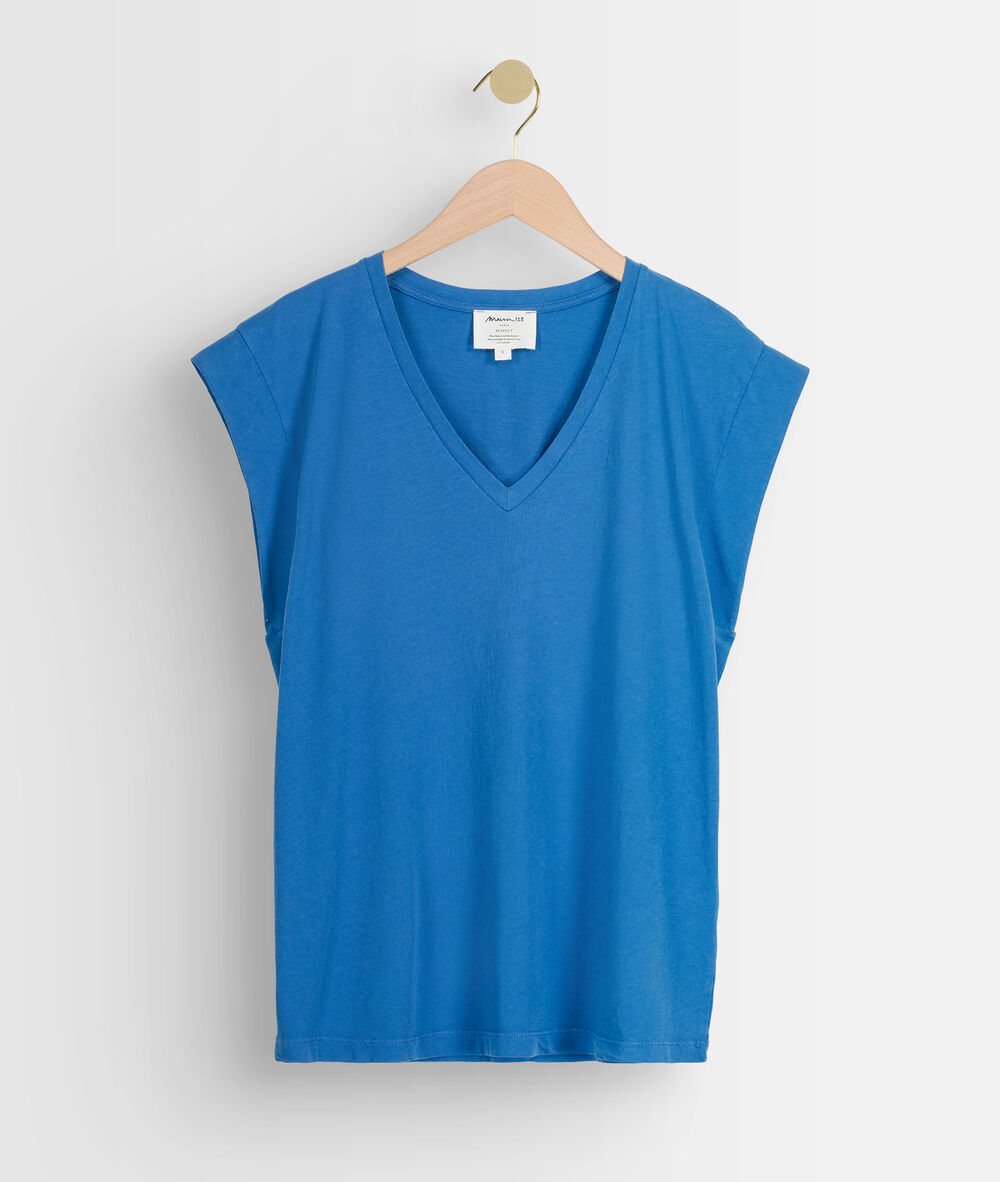 Tee-shirt en coton biologique bleu ideal myosotis.