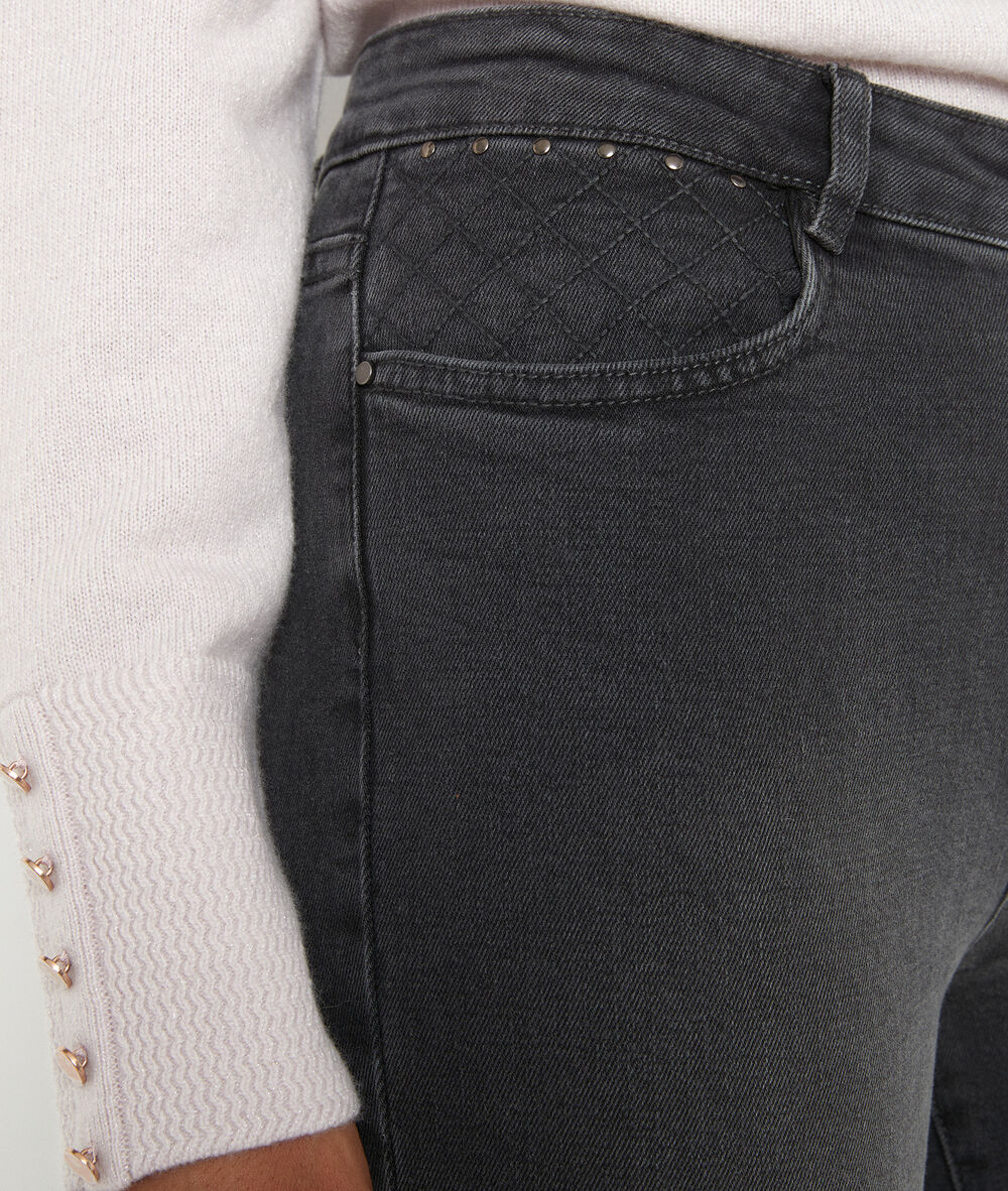 Jean slim en coton gris foncé et broderies nadia gris fonce.