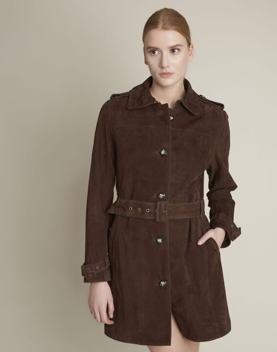 Trench marron en cuir velours Qleo | 1-2-3 Trench marron en cuir velours Qleo PhotoZ | 1-2-3