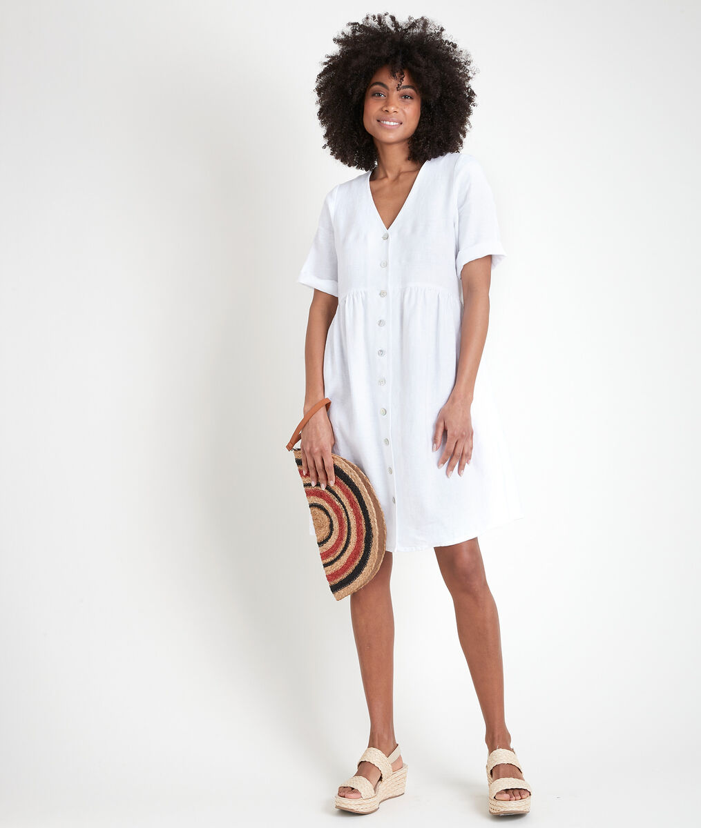 Robe en lin certifié boutonnée blanche Lalou | 1-2-3 Robe en lin certifié boutonnée blanche Lalou PhotoZ | 1-2-3