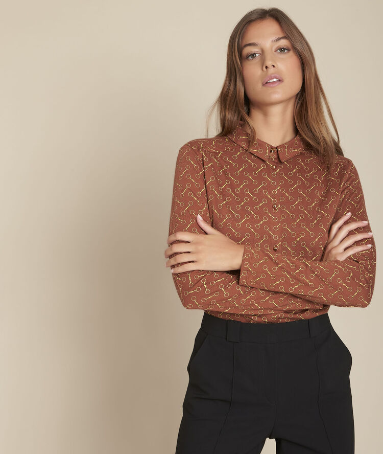 Mahoniebruin t-shirt met paardenbitjesprint cheyenne caramel.