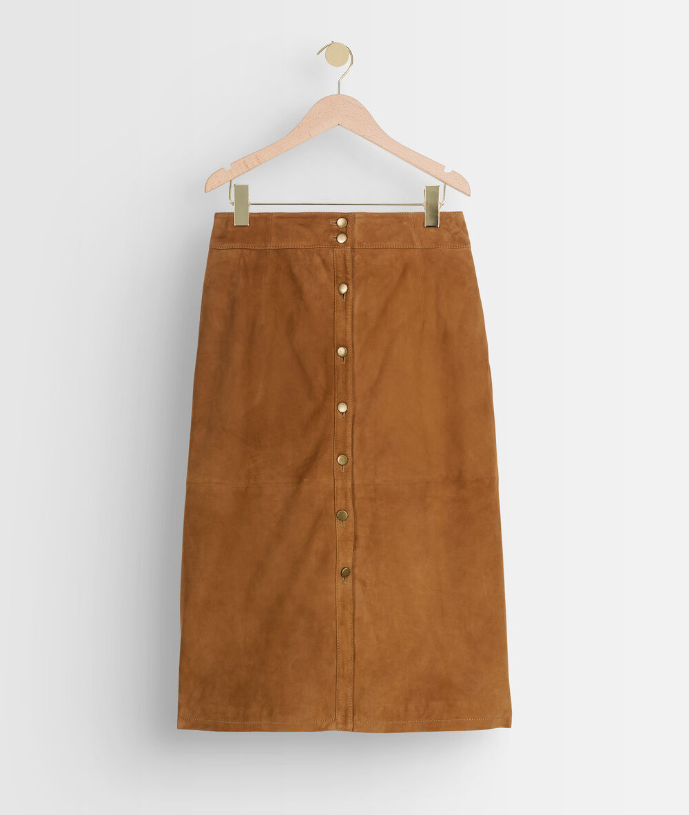 Jupe en cuir velours camel ely camel.