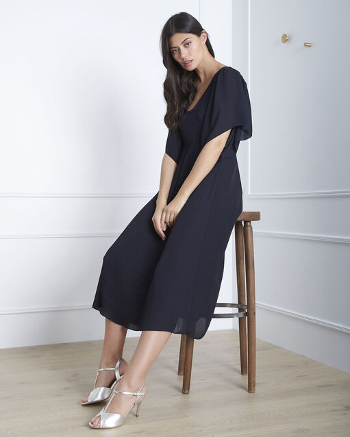 Robe marine plissée noeud dos hedwige marine.