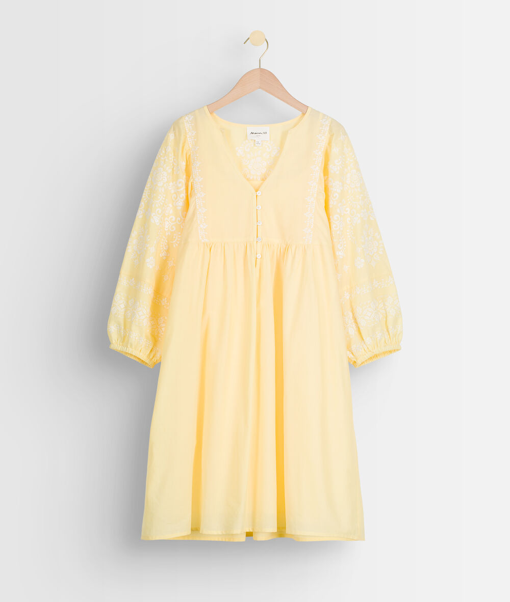 Robe courte brodée jaune pâle samantha citron.