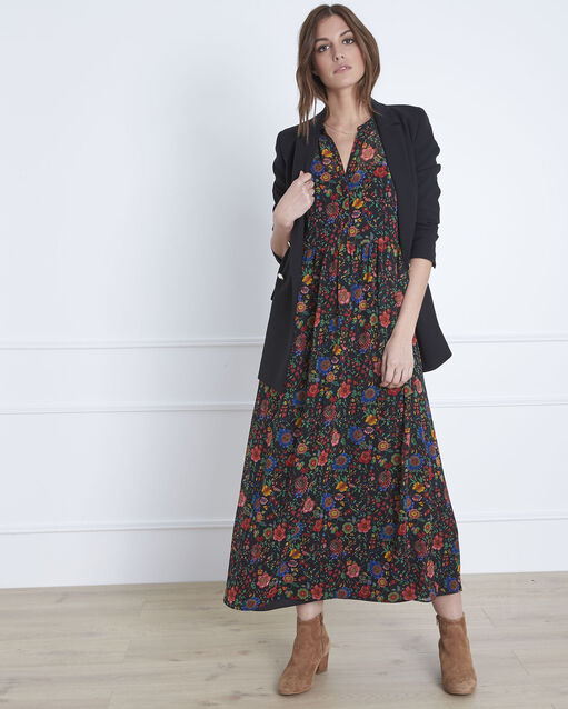 Robe noire longue imprimé fleuri libra noir.