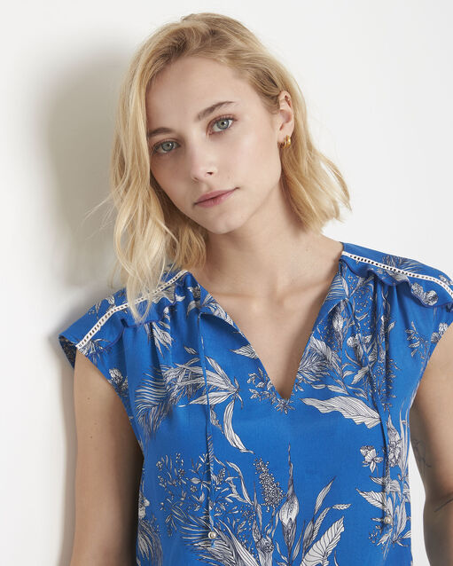 Blouse bleue imprimé fleuri valmond bleu moyen.