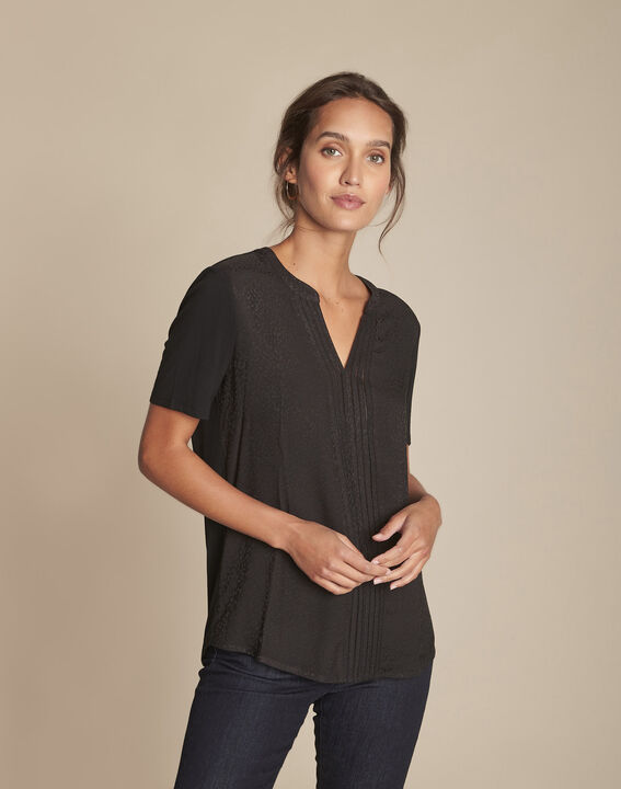 Blouse noire bimatière Maeline | 1-2-3 Blouse noire bimatière Maeline PhotoZ | 1-2-3