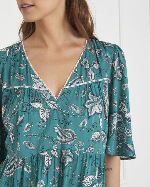 Robe verte imprimé fleuri lupita cypres.