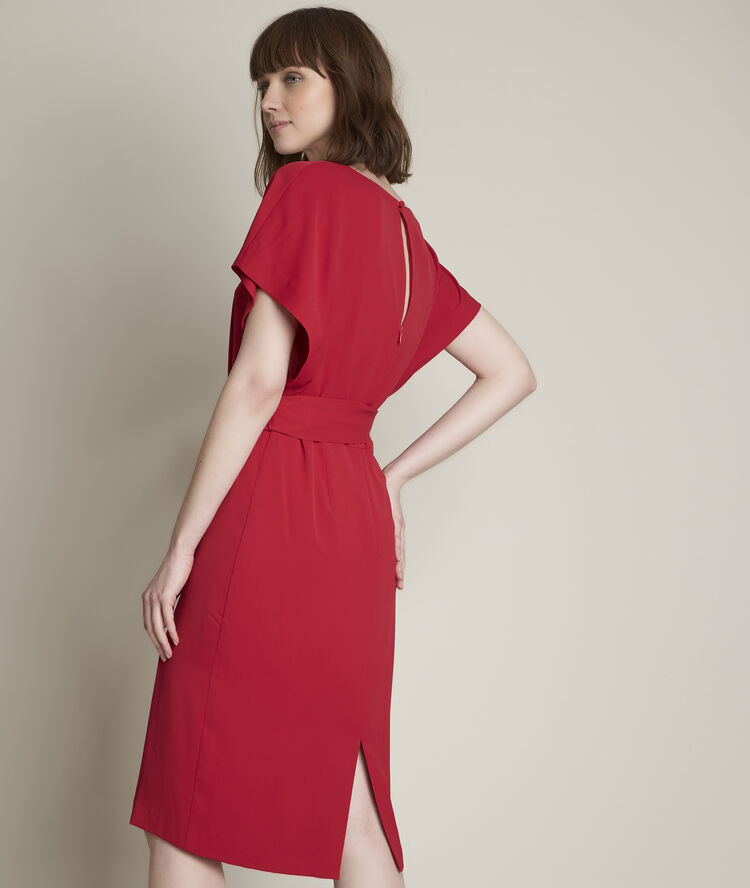 Robe en crêpe ceinturée ofélie fuchsia clair.