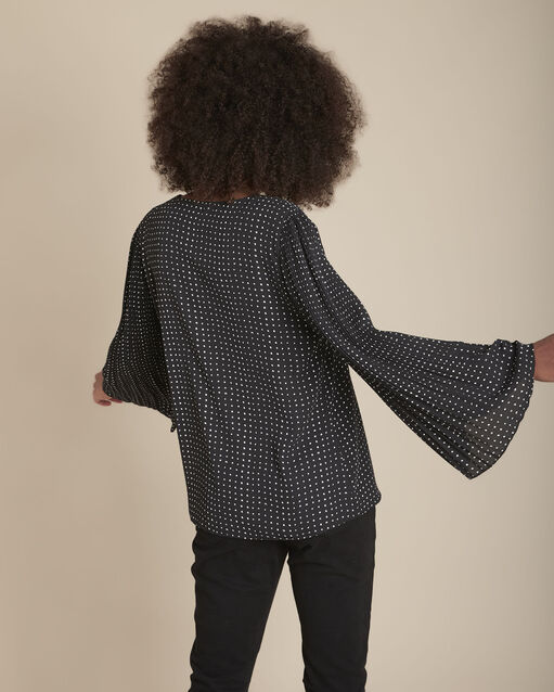 Blouse plissée à pois morgane noir.