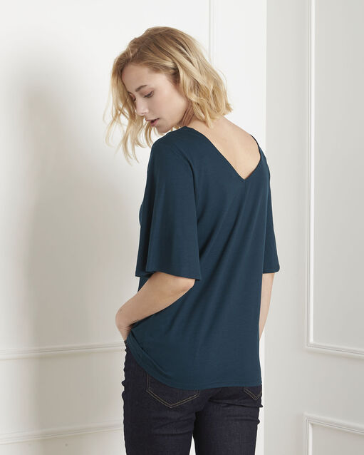 Tee-shirt vert fleur brodée pearl foret.