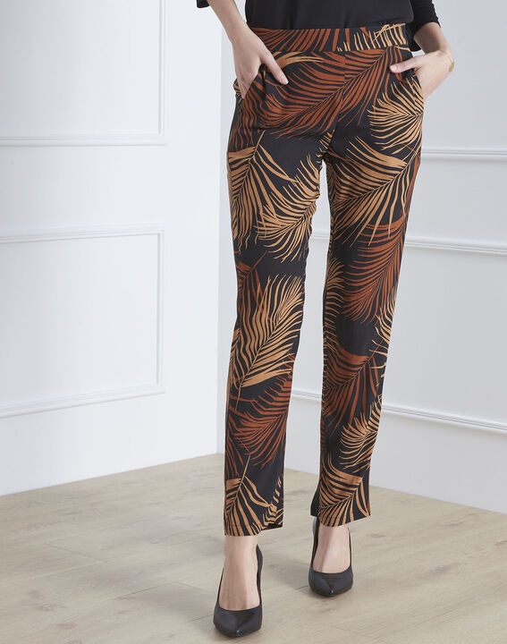Pantalon noir imprimé palme Garry | 1-2-3 Pantalon noir imprimé palme Garry PhotoZ | 1-2-3