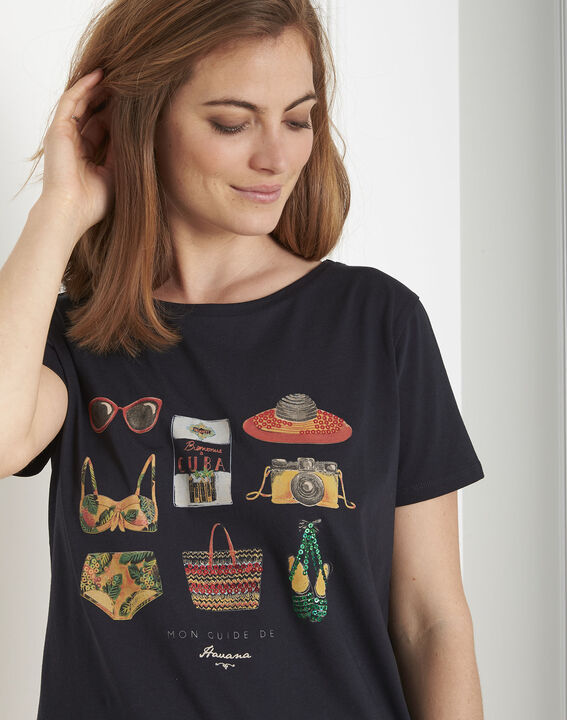 Tee-shirt marine imprimé Paresseuse | 1-2-3 Tee-shirt marine imprimé Paresseuse PhotoZ | 1-2-3