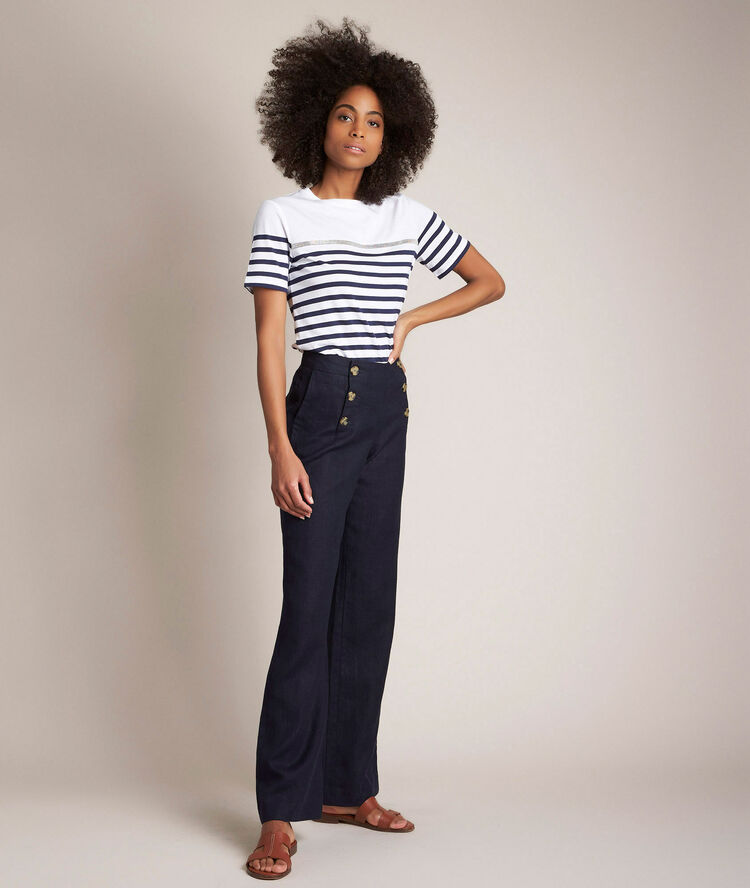 Pantalon &agrave; pont en lin iber marine.