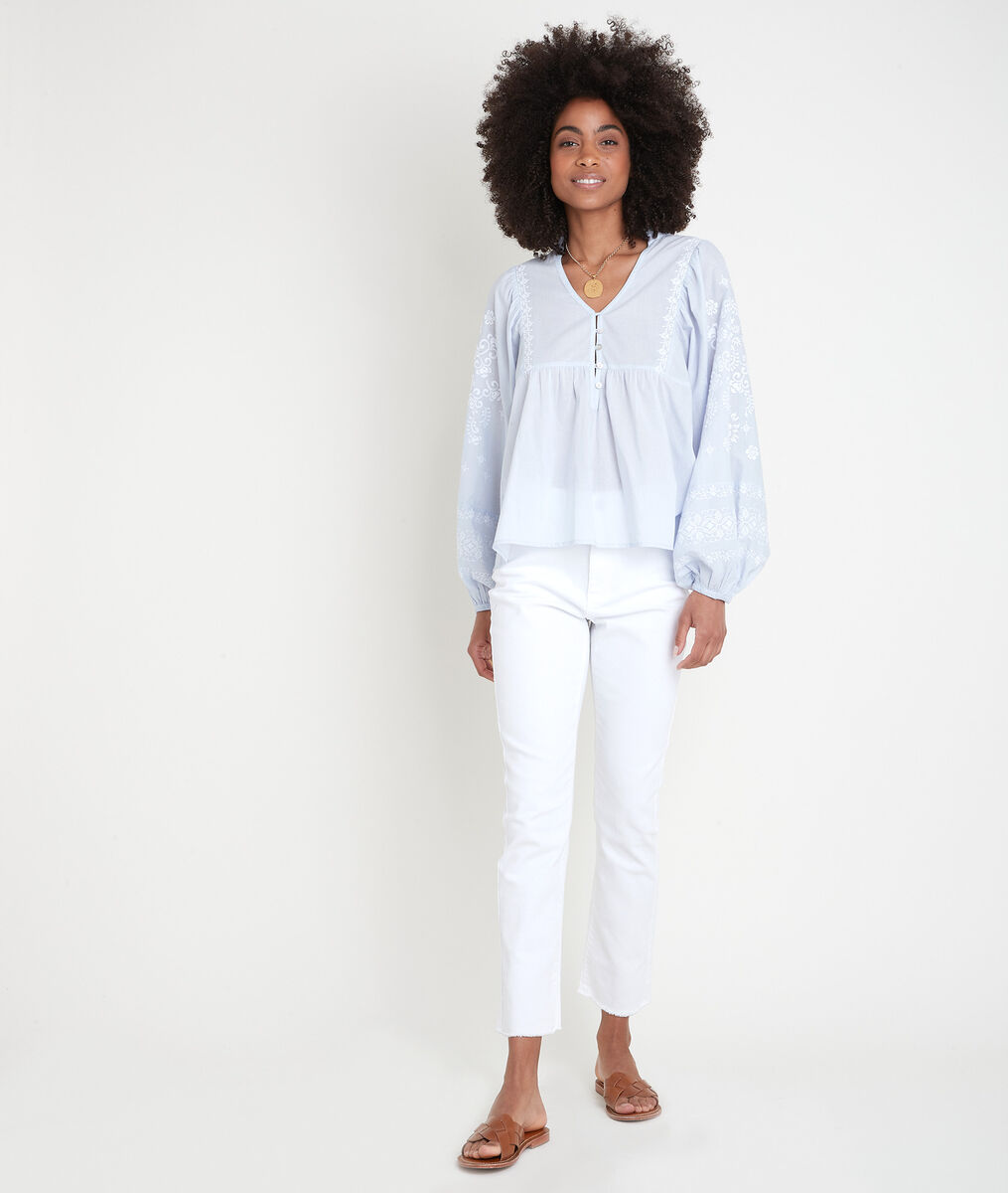 Blouse brodée en coton bleu ciel Anna | 1-2-3 Blouse brodée en coton bleu ciel Anna PhotoZ | 1-2-3