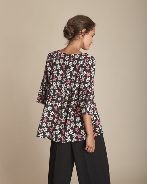 Blouse imprimé feuille miami noir.