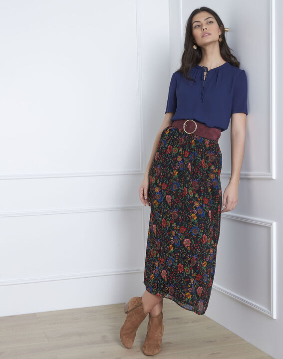 marineblaue Bluse mit geschnürtem Halsausschnitt Viola | 1-2-3 marineblaue Bluse mit geschnürtem Halsausschnitt Viola PhotoZ | 1-2-3