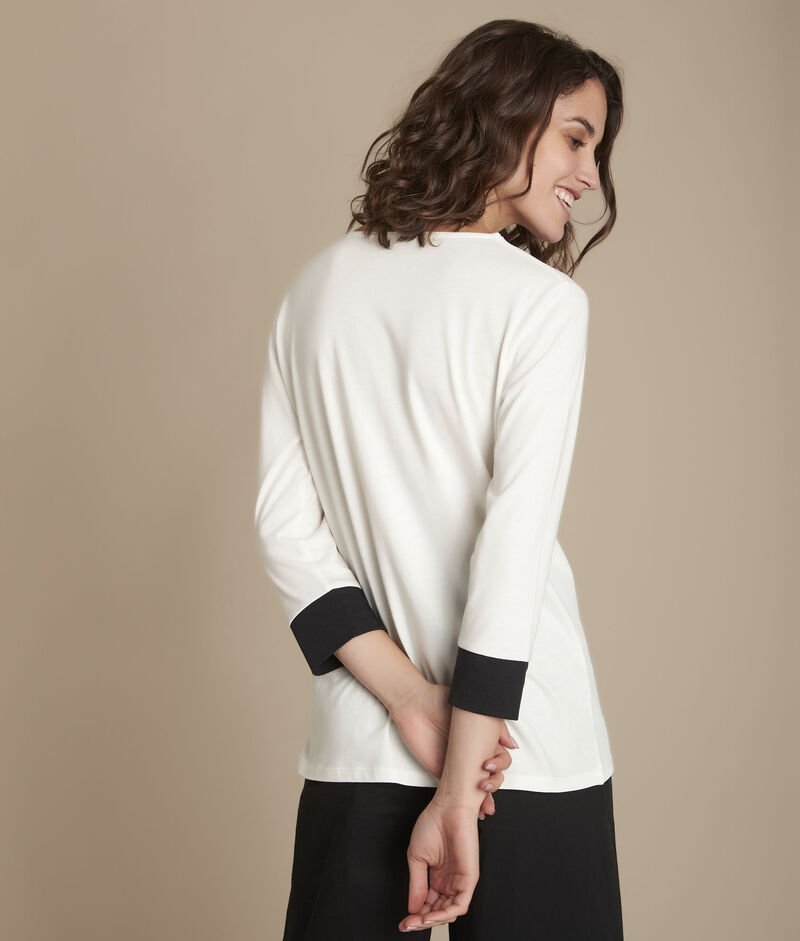 Blouse bimatière col v mel ecru.