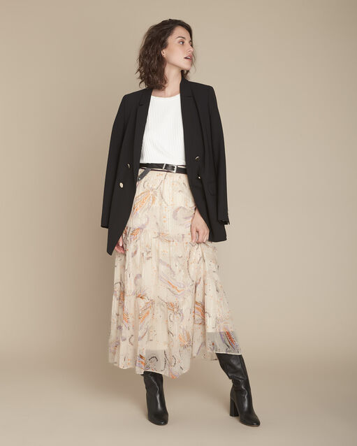 Langer, écrufarbener Rock mit Lurex-Print, Ksar (2) - Maison 123