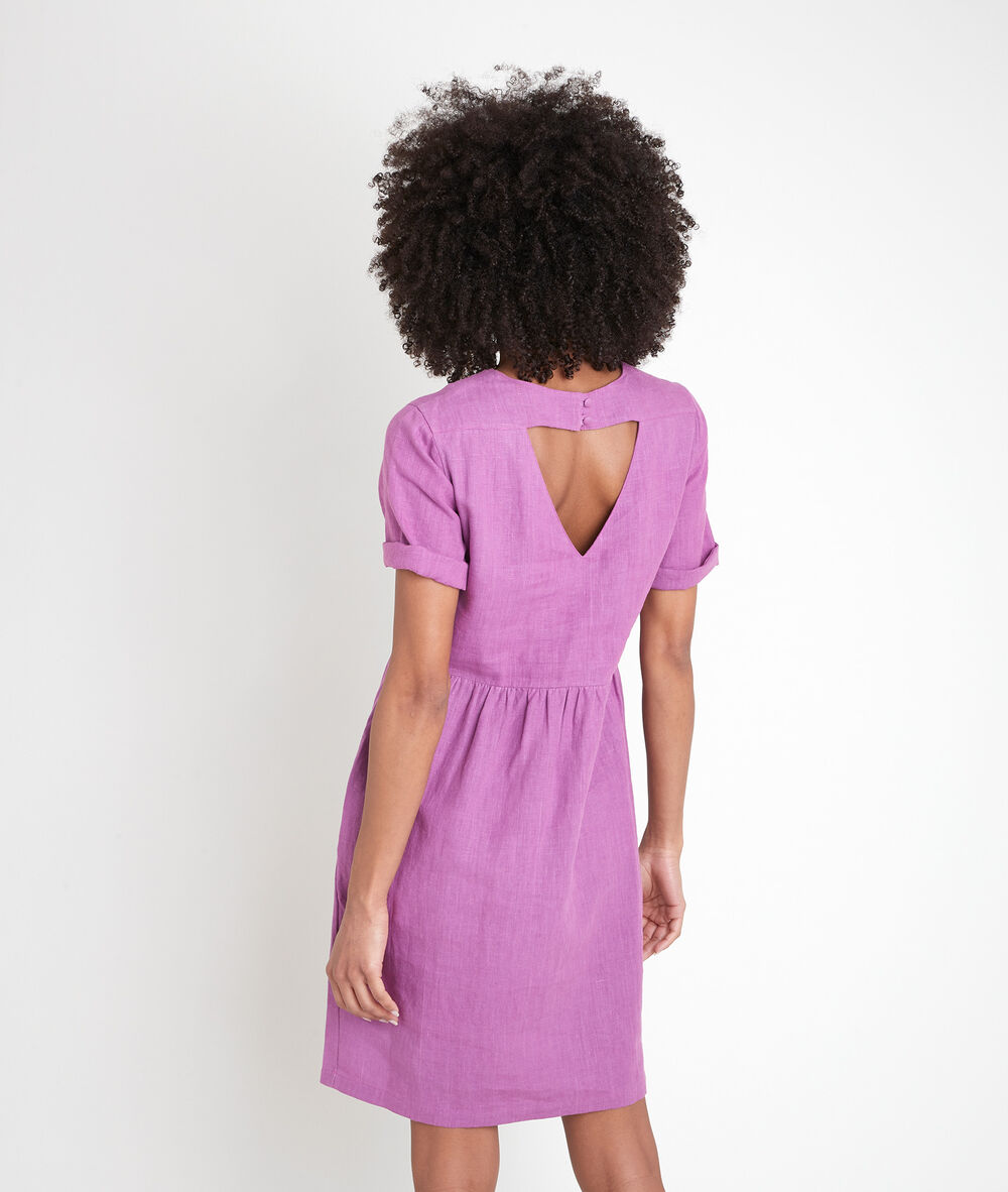 Robe en lin certifié violette latoya bougainvilliers.