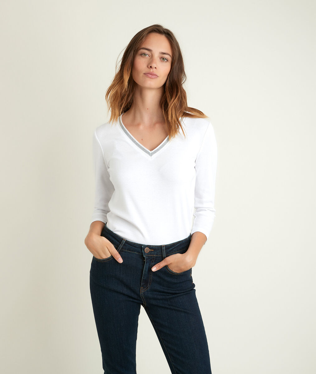 Tee-shirt blanc encolure fantaisie Calypso | 1-2-3 Tee-shirt blanc encolure fantaisie Calypso PhotoZ | 1-2-3