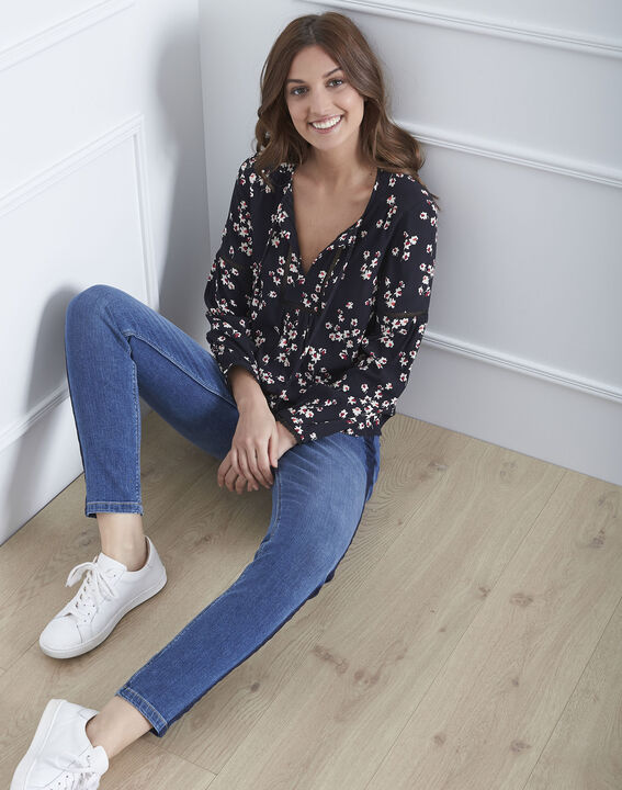 Blouse noire imprimé fleuri Vernis | 1-2-3 Blouse noire imprimé fleuri Vernis PhotoZ | 1-2-3