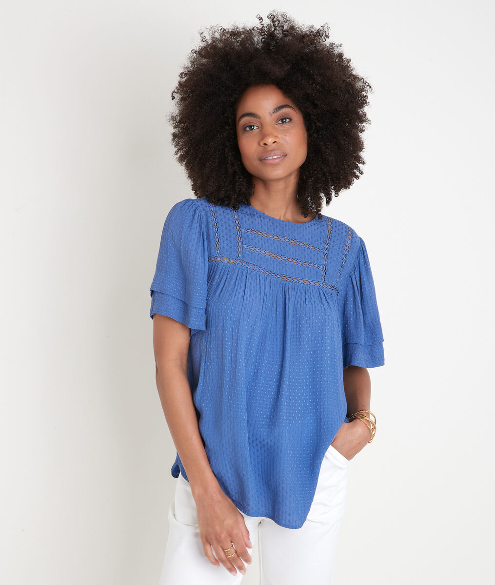 Blouse ample avec dentelle bleue Abi | 1-2-3 Blouse ample avec dentelle bleue Abi PhotoZ | 1-2-3