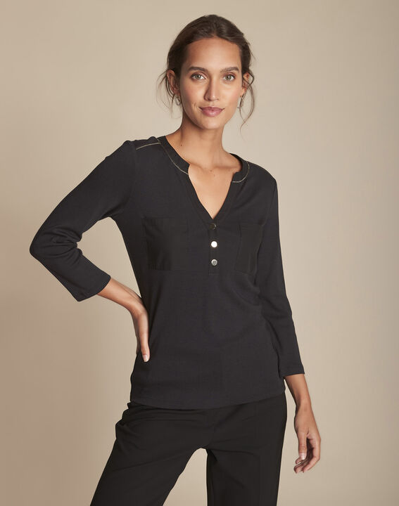 Tee-shirt noir col tunisien Cleo | 1-2-3 Tee-shirt noir col tunisien Cleo PhotoZ | 1-2-3
