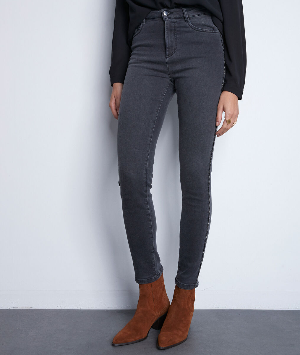 Slim en coton gris foncé Nora avec détail lurex | 1-2-3 Slim en coton gris foncé Nora avec détail lurex PhotoZ | 1-2-3