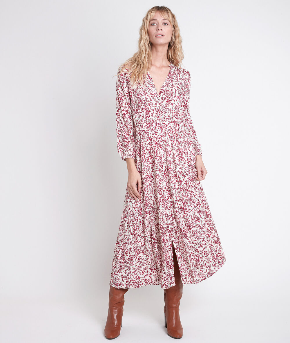 Robe longue &eacute;crue  imprim&eacute;e carola ecru.