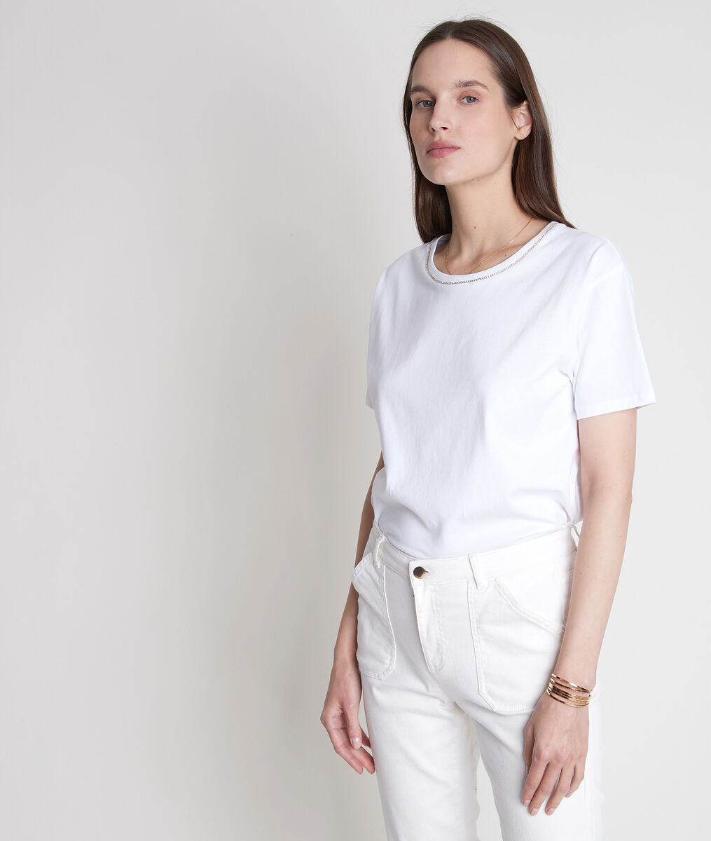 Tee-shirt en coton biologique blanc à strass Inox | 1-2-3 Tee-shirt en coton biologique blanc à strass Inox PhotoZ | 1-2-3