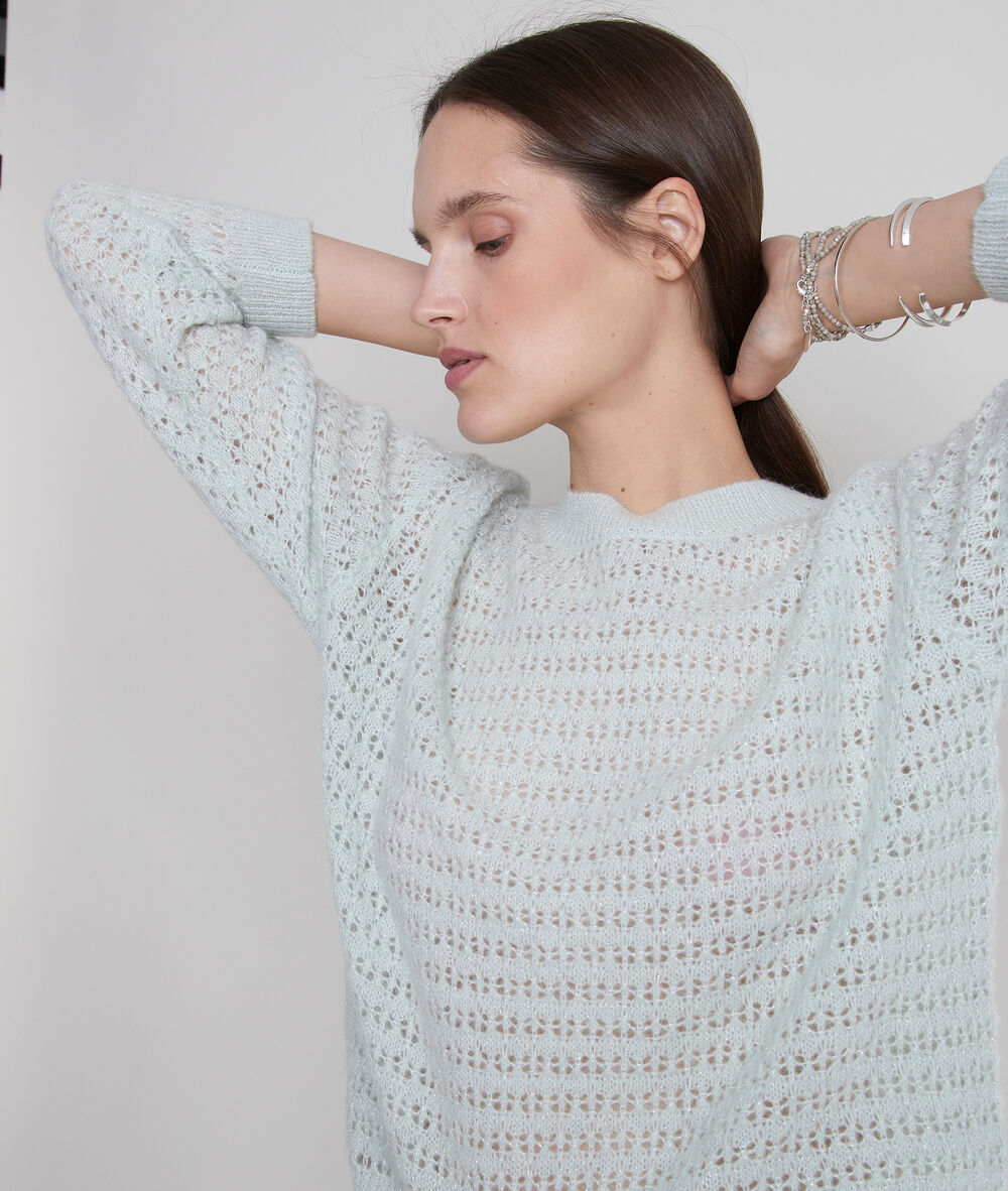 Pull en maille épaisse ajourée jade tokyo jade.