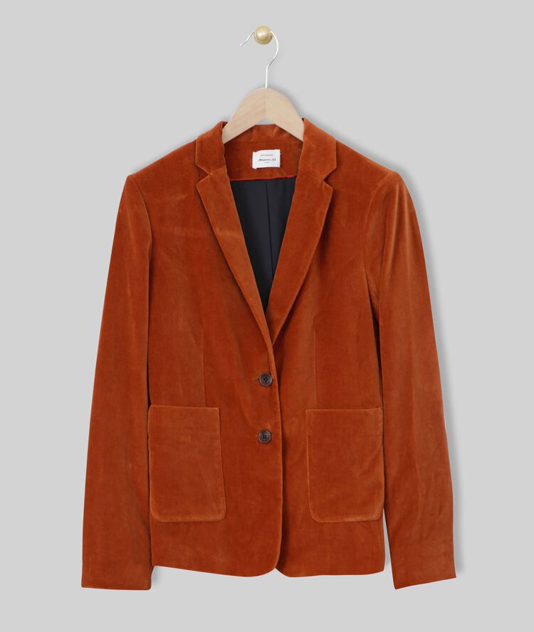 Veste velours acajou brillance caramel.
