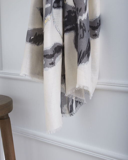 Foulard crème imprimé fleuri orphee jaune pale.
