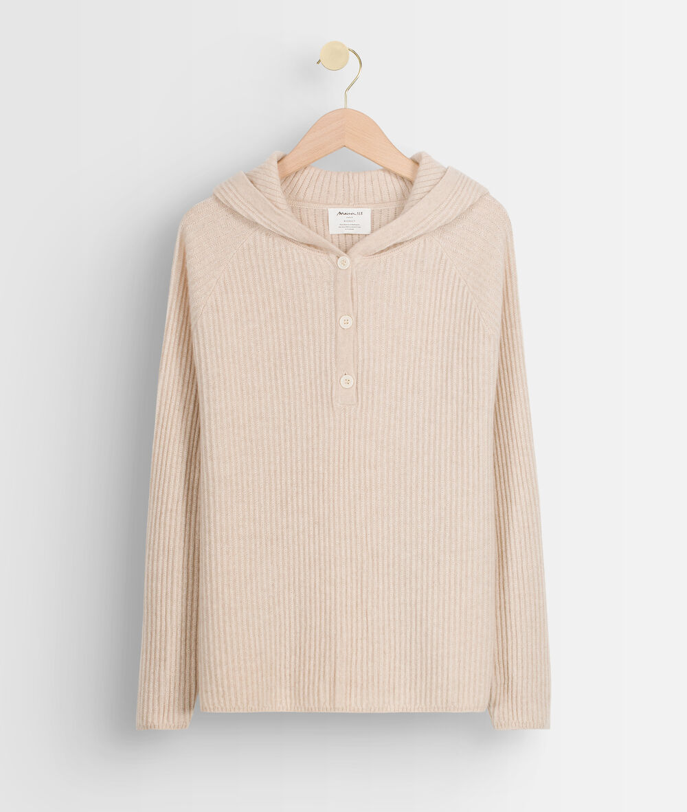 Pull à capuche en cachemire recyclé beige teddy beige clair.