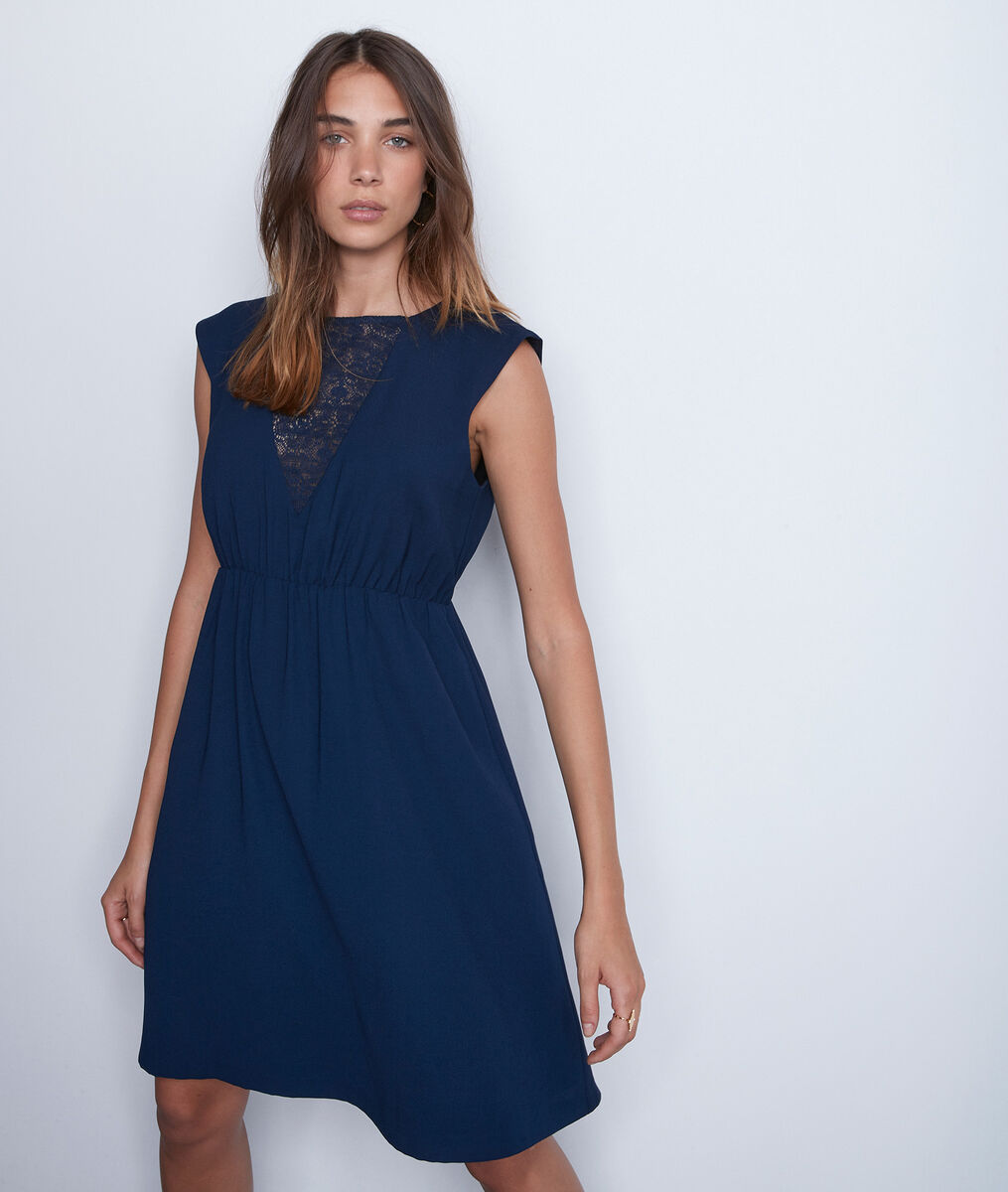 Ausgestelltes Kleid Ohne Armel Mit Spitze Marineblau Saya Damen Maison 123
