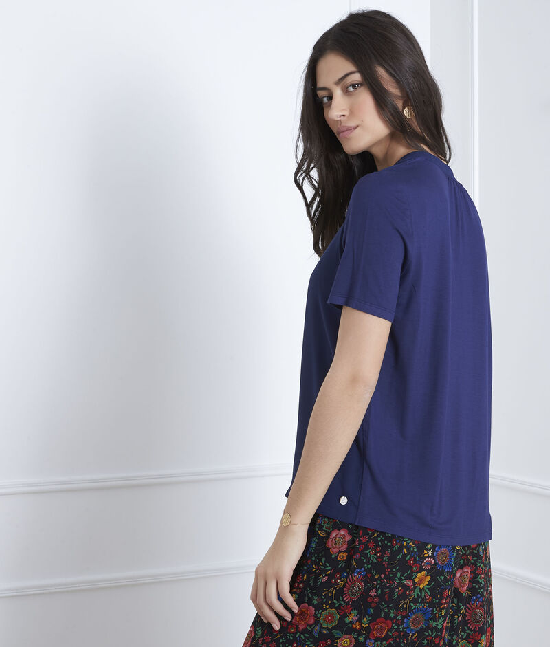 Blouse marine encolure lacée viola encre.