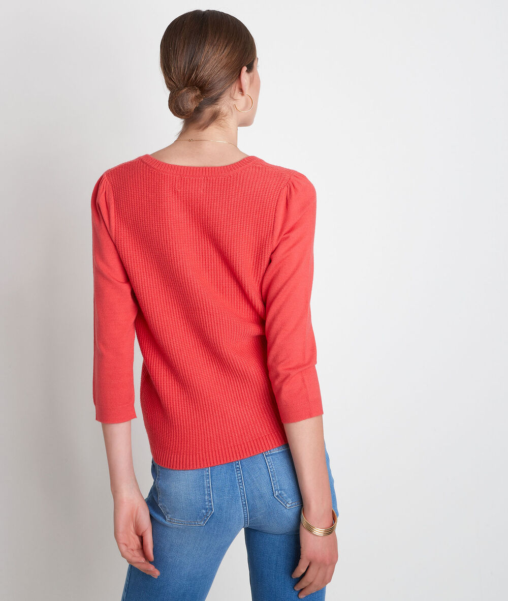Rode trui van dubbel tricot théa geranium.