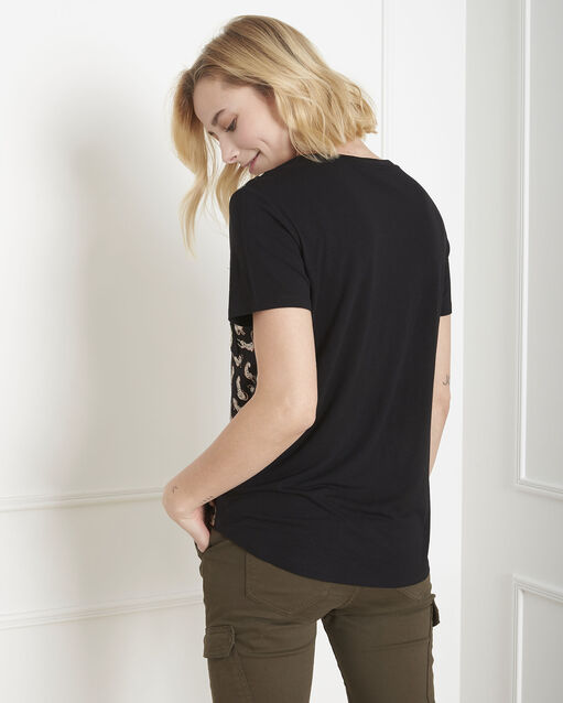 Tee-shirt noir panthère peluche noir.