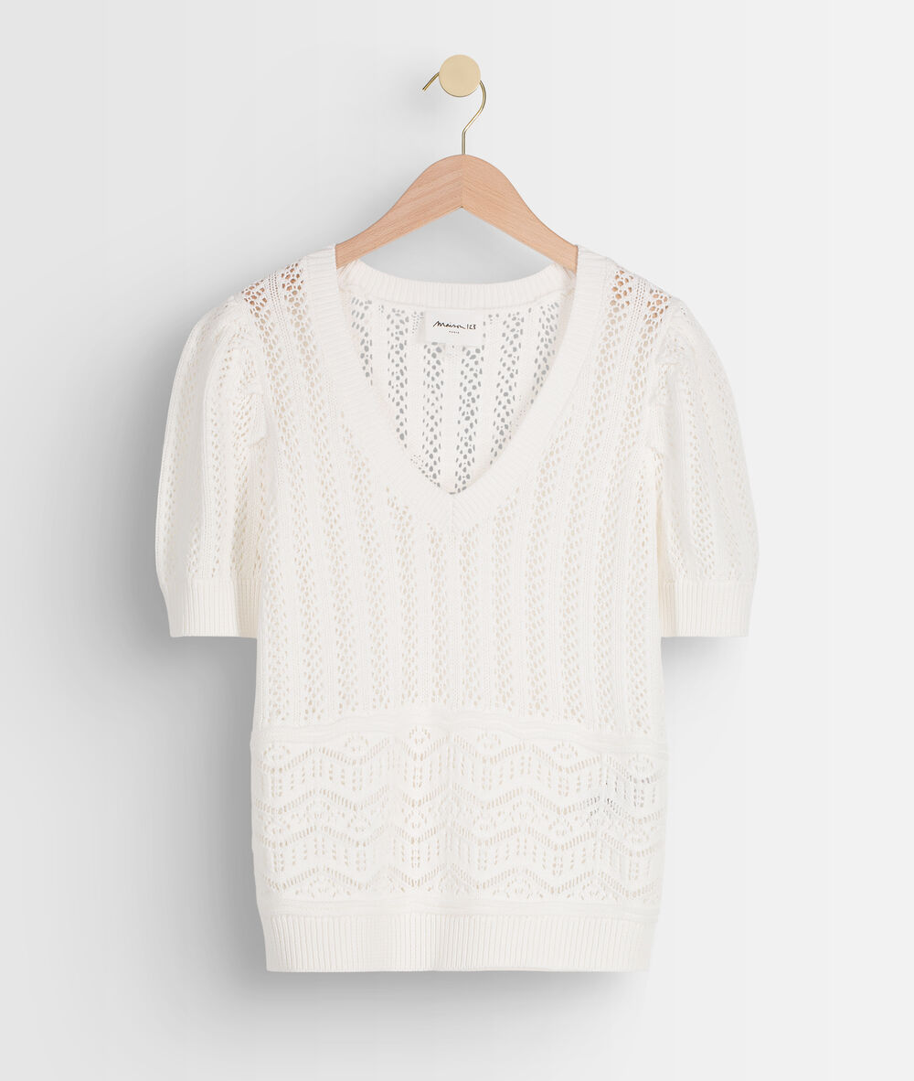 Pull en coton biologique ajouré blanc alto bis blanc.