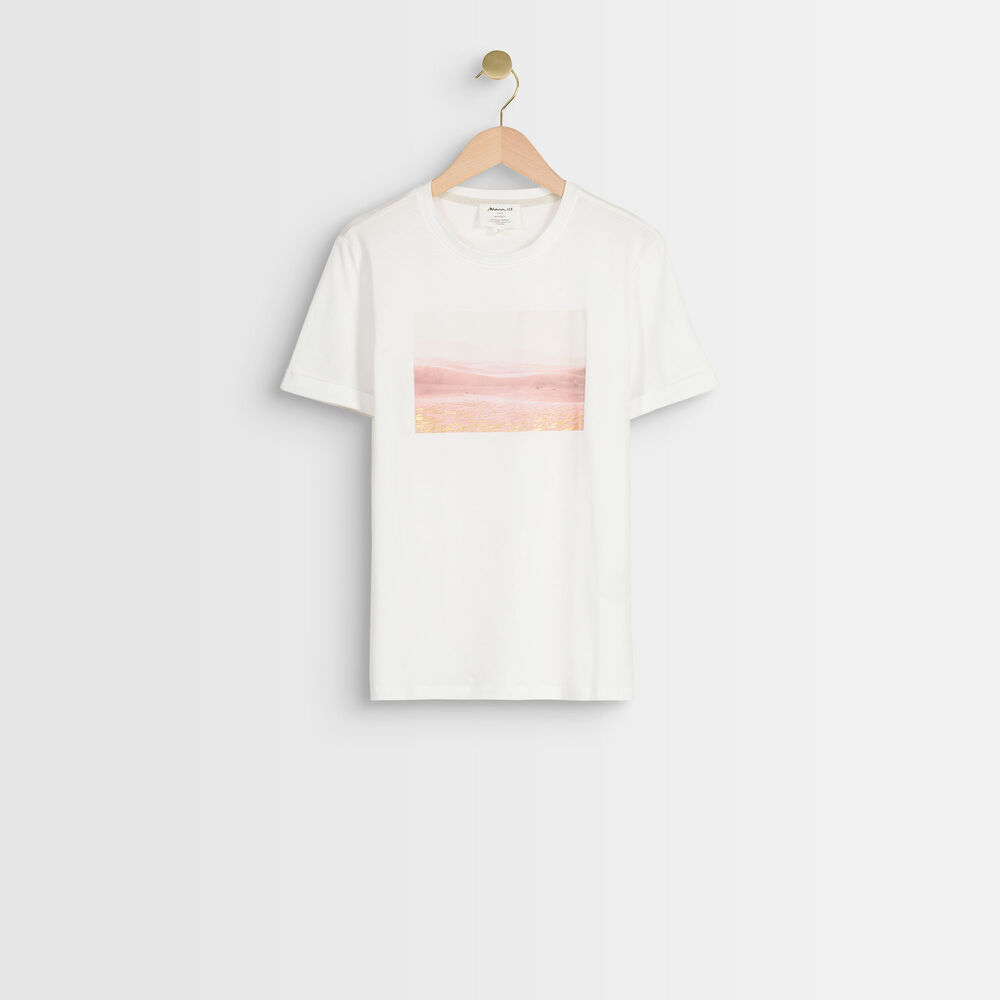 Tee-shirt en coton biologique imprimé désert ecru.