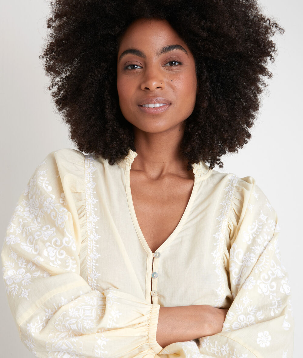 Blouse brodée en coton jaune anna citron.