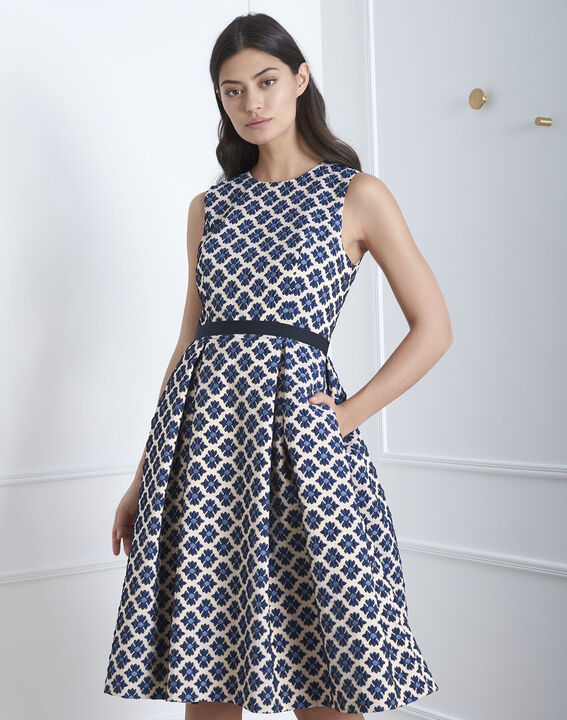 Robe marine jacquard imprimé Hanne | 1-2-3 Robe marine jacquard imprimé Hanne PhotoZ | 1-2-3