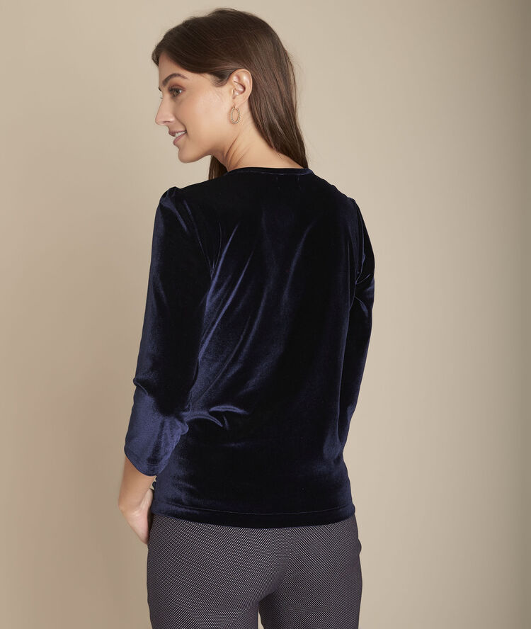 Tee-shirt cache-coeur en velours champagne petrole.
