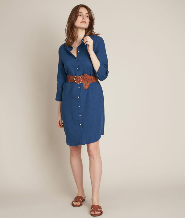 Robe chemise en lin indigo Celine | 1-2-3 Robe chemise en lin indigo Celine PhotoZ | 1-2-3