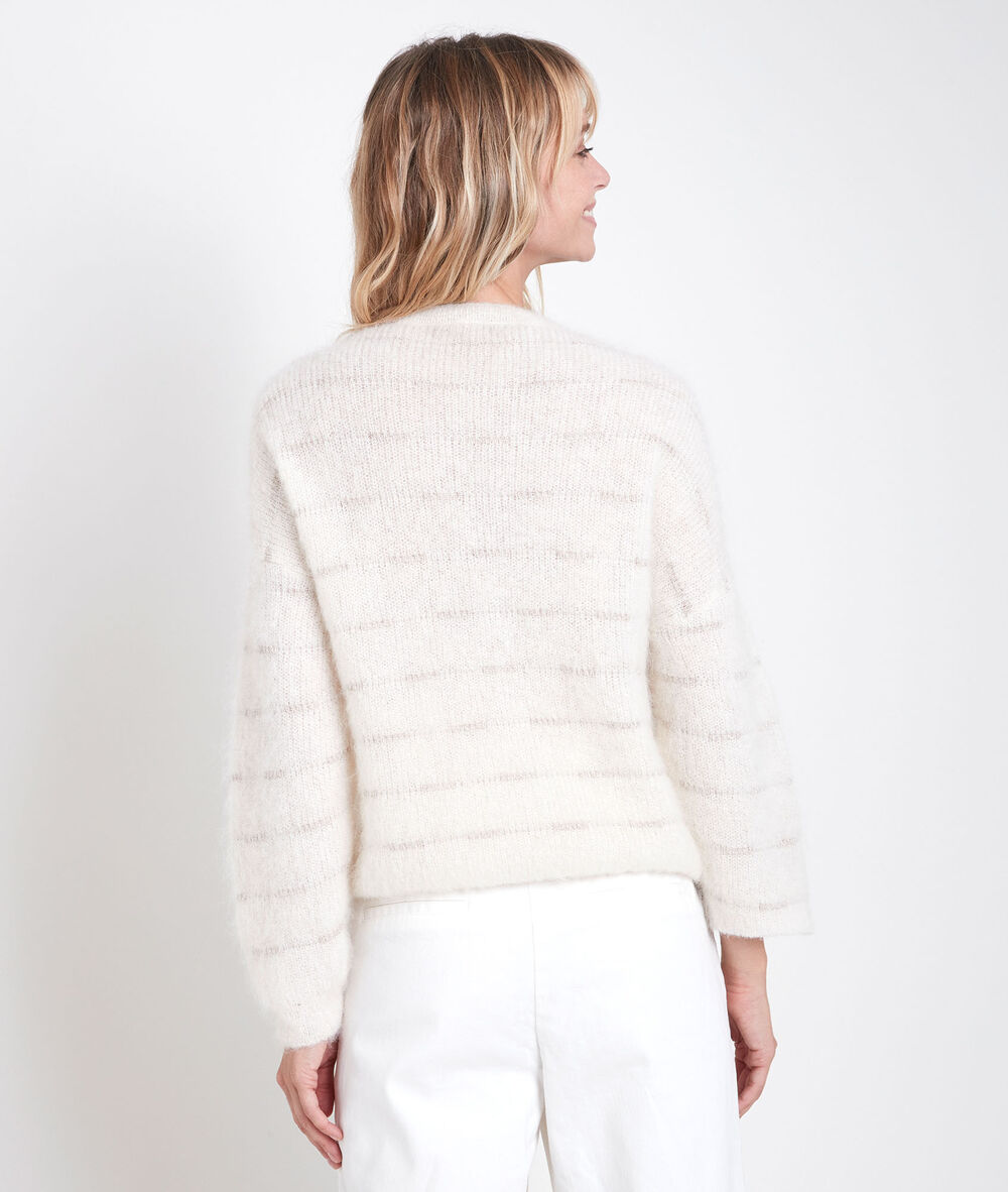 Gilet en mohair mélangé rayé riva ecru.