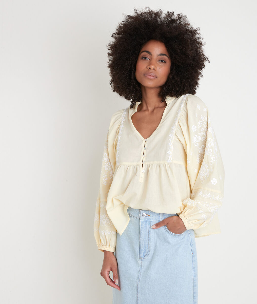 Blouse brodée en coton jaune Anna | 1-2-3 Blouse brodée en coton jaune Anna PhotoZ | 1-2-3