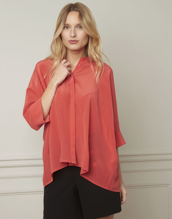 Blouse corail évasée en soie Vania | 1-2-3 Blouse corail évasée en soie Vania PhotoZ | 1-2-3